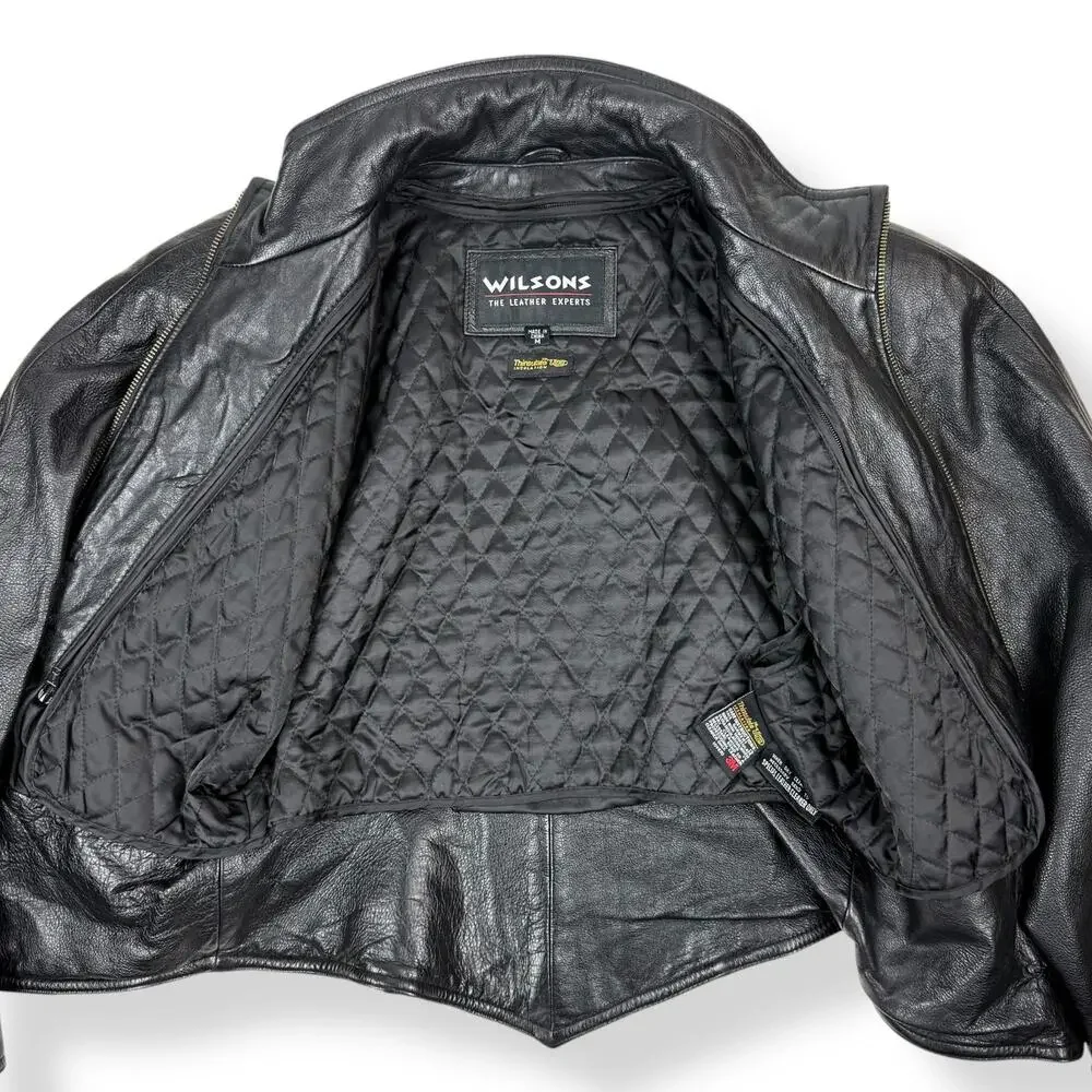 Vintage WILSONS LEATHER black batwing cropped corset motorcycle leather jacket - Picture 10 of 16